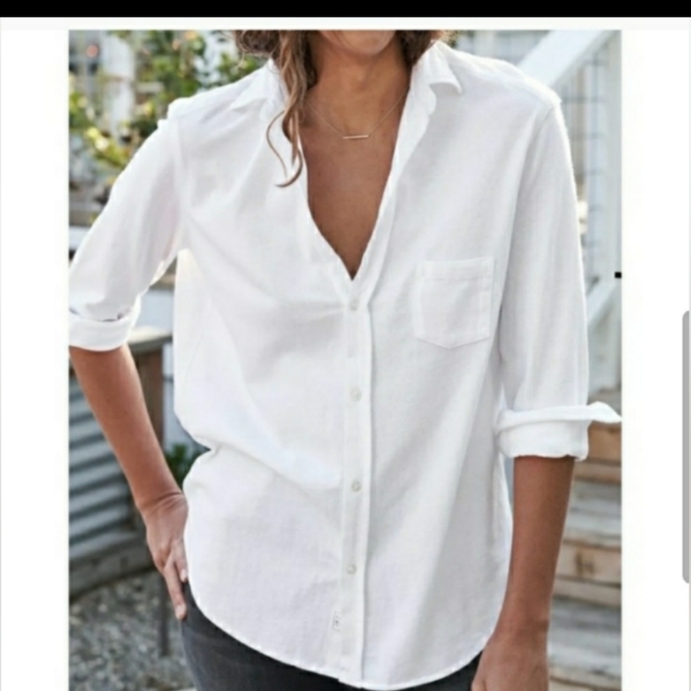 Frank & Eileen Shirt "Eileen"  White Cotton Button Down With Pocket Size XL